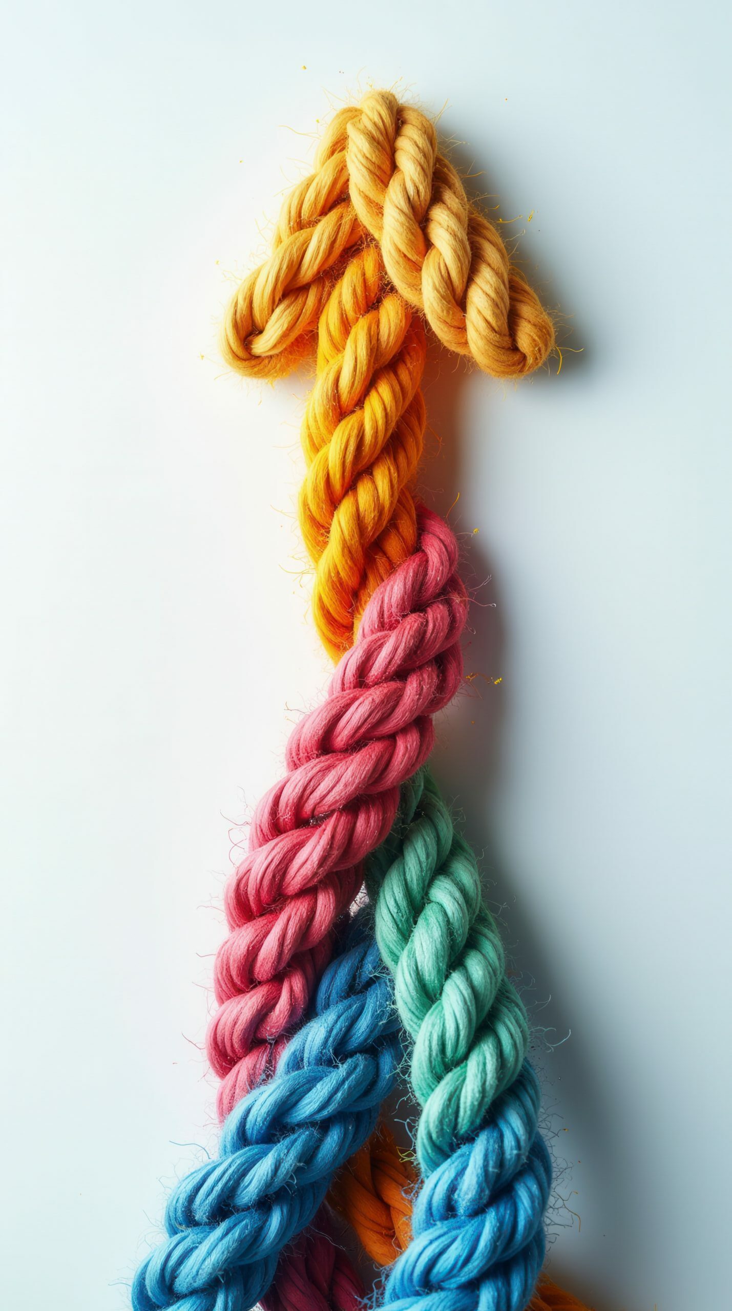 Group Of Colorful Ropes Coming Together To Form A Direction Arrow. Teamwork Concept Group Of Colorful Ropes Coming Together To Form A Direction Arrow. Teamwork Concept
